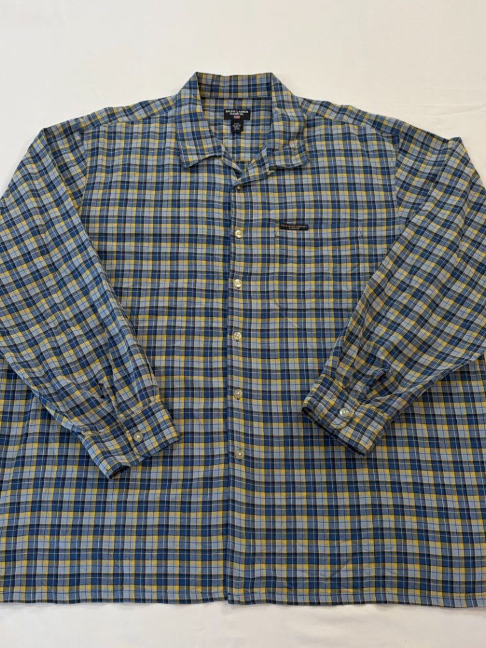 Ralph Lauren Jeans Co Shirt Mens 2X Large Blue Check Long Sleeve Button Down